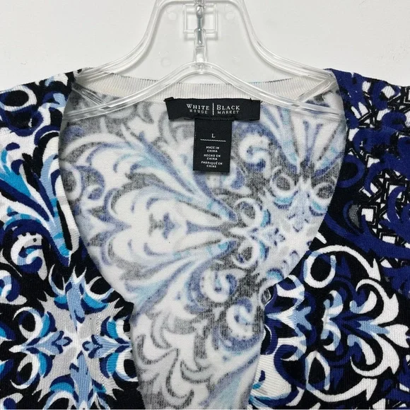 White House Black Market Navy Printed Bright Pattern Snap Front Cardigan Sweater - Picture 3 of 8